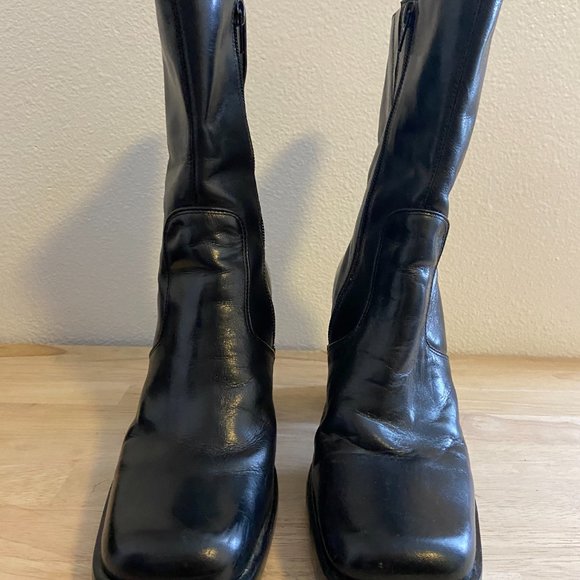 Diba Black Leather Platform Boots Size 10 - Picture 3 of 5